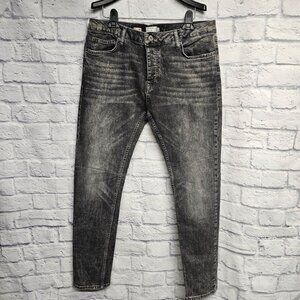 TOPMAN 36R MENS GRAY DISTRESSED STRETCH SKINNY 5 POCKET DENIM JEANS